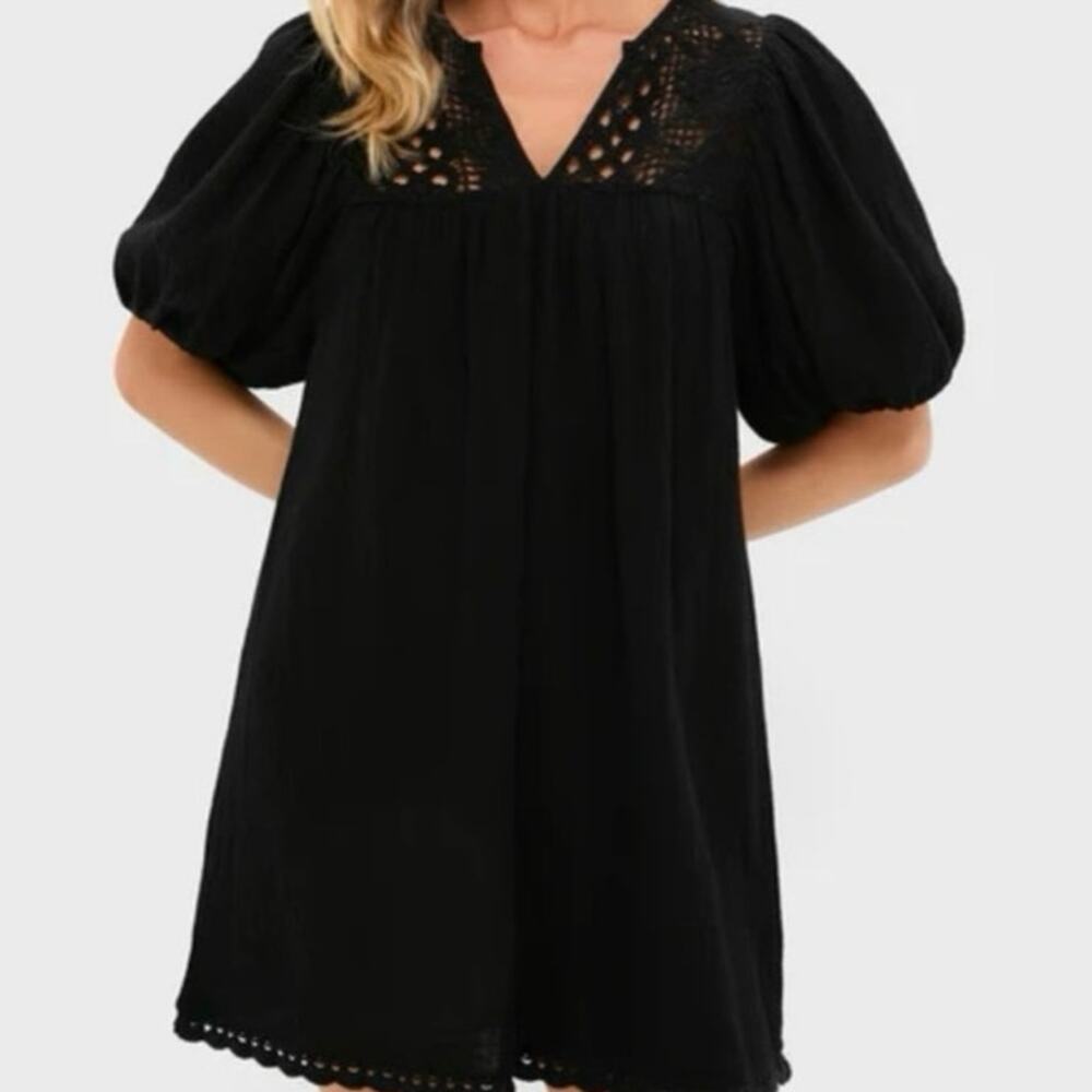 Hyacinth House Diana black gauzy mini dress short puff sleeves XXL